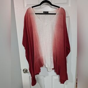 Lane Bryant Red and White Ombre V-Neck Sharkbite Hem Kimono/Poncho Size 26/28